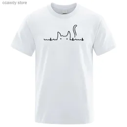 T-shirt da uomo cartoni animati da uomo con camicie gatto grazioso t-shirt con scollo in cotone per la maglietta