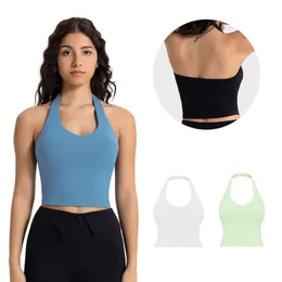 Kvinnors halter BH Top Yoga Bralette Crop Tanks Workout Sports Bras V Neck med remmar Sömlös vadderad