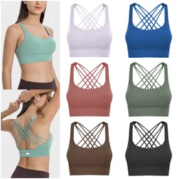 LL Align Sports Bra for Women Pressione o treino feminino Top acolchoado Crisscross Strappy Beautiful Running Fitness Gym Gym Yoga Underwear Crop Top Gym Feminino