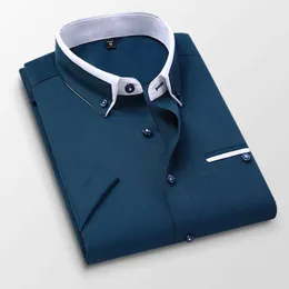 Herrklänningskjortor tfetter sommarföretagskjorta män kort sles knapp upp skjorta vridning krage casual skjortor herrkläder plus storlek 5xl d240507