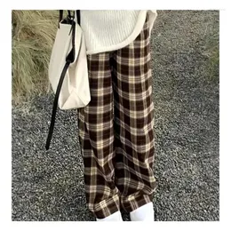 Women's Pants 2024 Retro Plaid Wide-leg Spring/Autumn Summer High Waist Hanging Mopping Loose Straight Tide Casual Y2k