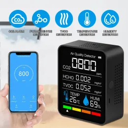 Medidores bluetooth 5 in1 CO2 Detector de temperatura digital Medidor de umidade do sensor de ar monitor Monitor de dióxido de carbono TVOC HCHO Analyzer