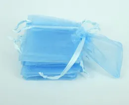 200pcs sky blue Jewelry Box Luxury Organza Jewelry Pouches Gift Bags For Wedding favours Bags Pouch with drawstring satin ribbon1205315
