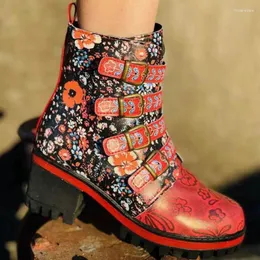 Bot kadın retro tarzı 2024 moda mizaç metal toka pazen kalın taban ayak bileği ayakkabıları kadınlar için