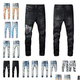 Mens Jeans Designer denim broderi byxor mode hål byxa oss storlek 28-40 hiphop dog blixtlåsbyxor för manlig 2024 topp drop del oterd