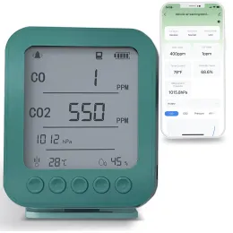 Mätare 6 i 1 Air Quality Monitor 5Inch LCD Display BT TUYA APP CONTROL CO2 DETECTOR med 128 MB Digital Memory Card Typec -laddning