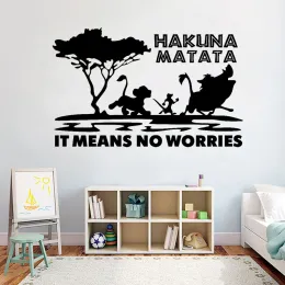 Stickers Cartoon Lion Wall Sticker Hakuna Matata It Means No Worries Quote Tree Zoo Car Vinyl Wall Sticker Decal Inspirational Quote Z283