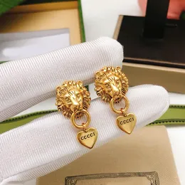 Fashion, designer earrings, Lion head with heart pendant earrings, letters, stamps, jewelry, ladies, classic will not go out of style, high quality, will not fade