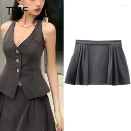 شورتات نسائية ربيع الصيف ميني ميني مطوي Culotte Gray High Weist Short Skirt على الطراز الكوري سيدة شحن غير رسمية