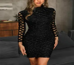 Primavera 2019 Women Dress Abito da sera Black Long Sleeve Sexy Lady Bodycon Hollow Aline Short Dresses Party Night Summer5073381