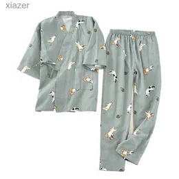 Damska odzież sutowa damska Kimono piżama domowa odzież kota druk kreskówka Długie spodnie piżamowi wiosna/lato damskie piżamę de mujer wx