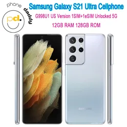 Original Samsung Galaxy S21 Ultra 5G G998U1 Desbloqueado Telefone 6.8 "Octa Core 12GB Ram Snapdragon 888 128 GB Mobilephone
