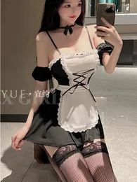 Casual Dresses Sexig Maid Dress Dating Elegant Lace Seduction Anime Spela Uniform Fashion Korean Women Mini 2024 Top 9xis