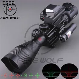 Original New 2017 4-12x50eg Tactical Rifle Scope with Holographic 4 Reticle Sight Red Laser Combo Airsoft Sight Hunting