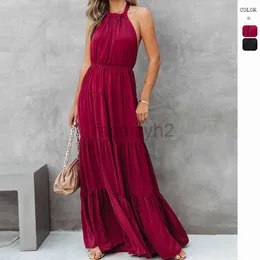 Designer Dress Summer New Style Hanging Neck Lace up Broken Pleated Splice Dress for Women Plus size Dresses