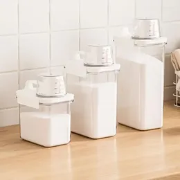 Lagringsflaskor Korn Mäter tvättmedel Matbehållare 1100/1800/2300 ml Spout Multi-Use Rice Tvätt Dispenser Pour Cup Powder