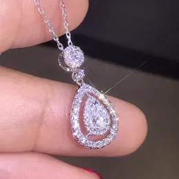 Luxury Jewelry Fill Drop Water White Topaz Pear CZ Diamond Women Pendant Chain Necklace