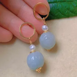 Dangle Earrings Natural Round Round White Jade Peads Beads Earrop Gold Ear Stud Custom Party Beded Beaded Bohemian Clip-On Unisex