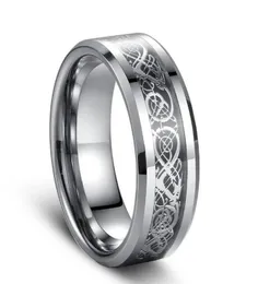 Siver Dragon Inlay Tungsten Anello in carburo Punk in stile Punk Gioielli tradizionale Cultura Dragon Dragon Ring di 8 mm per coppie America3575364