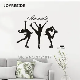 Aufkleber JoyReside Figur Skating Girl Wand Personalized Customized Name Decal Vinyl Aufkleber Eis Skating Sport Decor Room Dekoration A074