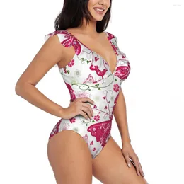 Kadın Mayo Seksi Tek Parça Mayo Kelebekler ile Çiçek Desenli Monokini Monokini Kadın Bodysuit Kız Plaj Mayo Takım