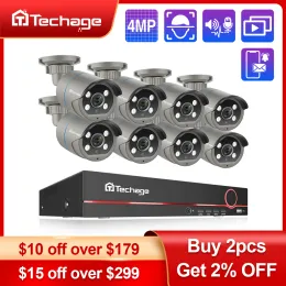 System Techage 8CH HD 4MP POE NVR Zestaw CCTV System bezpieczeństwa H.265 Wykrywanie twarzy Outdoor Twoway Audio IP Kamera P2P Zestaw nadzoru wideo