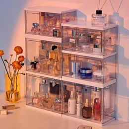 Multifunctional Transparent Cosmetics Storage Box Perfume Display Cabinet Dresser Desktop Dustproof Acrylic Makeup Organizer 240506