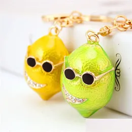 Ключевые кольца 3pcs/лот 3d каваи, солнцезащитная очка, фруктовая лимонная цепь, кусочка, пряжка, подвесной золотой тона