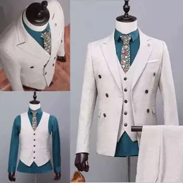 Slim Fit Handsome for Groom Beige Wedding Tuxedos Men Jacket Colet and Calça três peças de ternos formais mal
