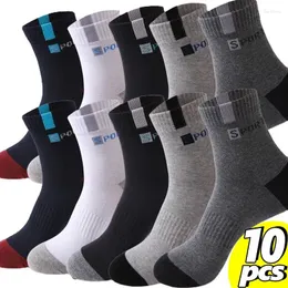 Herrstrumpor Bomullsocka för män sport andas mjuk bokstav mode sneakers hög elastisk mellersta rörstrumpa handduk sox sommar löpning