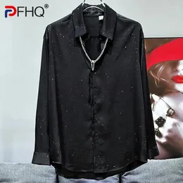 Men's Casual Shirts PFHQ Light Luxury Loose Necklace Decoration Korean Handsome Summer Male Breathable Single Breasted Tops 21Z4500