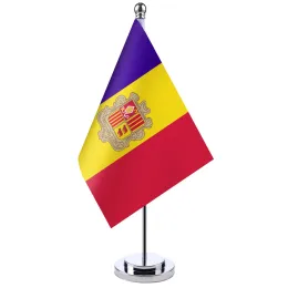 Accessori 14x21 cm Bandiera da scrivania dell'ufficio di Andorra Banner Boardroom Table Stand Atch Pole Stick The AndoRran Cabinet Flag Set Set Room Room Decor