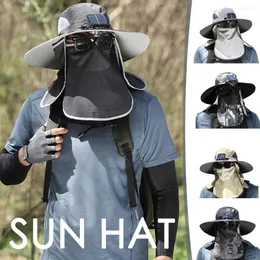 Berets Men Fisherman Hat Hat Cooling Fan Fan Hood Full 2024 Outdible Capable Cap anti-UV Brim Wide Camping Sunsh S1i5
