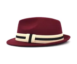 Szerokie brzegowe czapki wełniane top hat lady039s Wstążka Curledup Kowboj jazzowy jesień i zimowy angielski poczuł men039s Fadora dla kobiety2308803