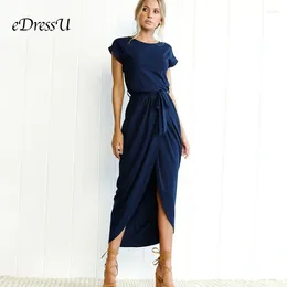 Party Dresses 6 Colors Women Casual Dress Short Sleeves Asymmetrical Blue Green Daily Maxi Summer Elegant Home EDressU CLX-0432