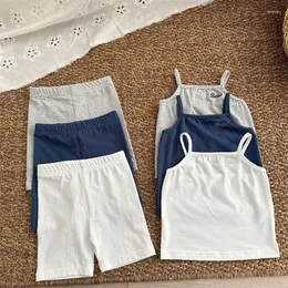 Roupas conjuntos de veados jonmi 2024 verão coreano korean có meninas suspensórios tops shorts 2pcs roupas elásticas casuais infantis