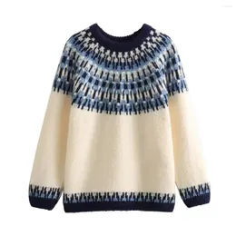 Suéteres femininos de estilo étnico suéter de pulôver mulher para mulheres 2024 Winter-pescoço o-pescoço grosso malha quente malhas soltas top