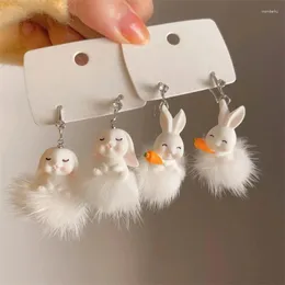Dangle Earrings Korean White Plush Bunnys Pendant Earring Soft And Comfortable Animal Ears Drop Women Jewelry