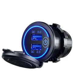 Uppgradering 3.0 Dual USB Quick Charge Car Charger Socket Accessories Waterproof QC3.0 Power Outlet med Touch Switch