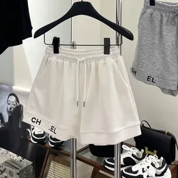 Nya kvinnors tryckta sommar kvinnors elastiska midja sport casual bomullstyg logo brev shorts sml