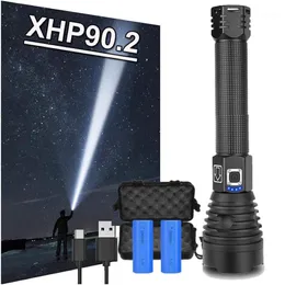 懐中電灯トーチ400000LM最も強力なXHP90 2 LEDトーチUSB XHP70 XHP50充電式戦術フラッシュライト18650または26650ハンドラム209z