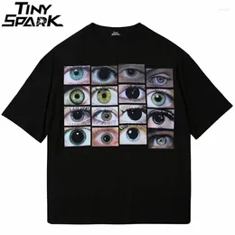 Erkekler Tişörtleri 2024 Erkekler Hip Hop Sokak Giyim Gömlek Gözler Dünya Grafik Harajuku T-Shirt Pamuk Pamuk Tesis Tişört Yaz Kısa Kollu Üstler Tees