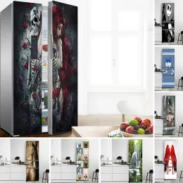 Klistermärken 3D PVC Skull Girl Roses Wallpaper för kylskåp Självhäftande vattentät vägg klistermärke möbler dekoration dörr affisch hem