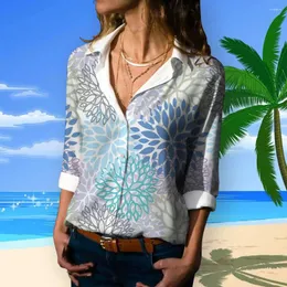 Kadın bluzları kadın sokak moda yaz günlük çiçek baskısı rahat gevşek uzun kollu üstler hawai düğmesi gömlekleri ofis tişörtleri için tişörtler
