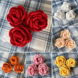 Flores decorativas 1pc Artificial Rose Flower Wool Hand Crochet Crochet Fake Head Wedding Party Decoration