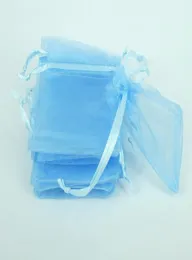 200pcs gökyüzü mavi mücevher kutusu lüks organze mücevher torbaları düğün için hediye çantaları drawstring ile çantalar torbaları
