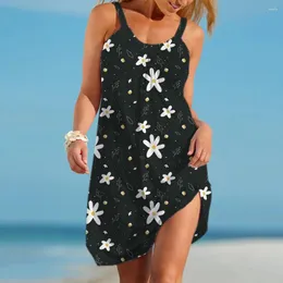 Casual Dresses Beach Dress For Woman Sexy Sleeveless Black Women's Slip Girls Flower Daisy Party Wear Soft Clothes Female Skirt