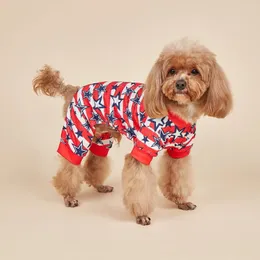 Dog Apparel Striped Pajamas American Flag Star Clothes For Small Dogs Girl Boy Costume Puppy Onesie With Feet Pet Cat Outfit Ind