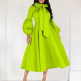 Abiti casual Fruit Green Women Cingcio con manica a sbuffi Abito in vita alto in vita alta Giovane Maxi Elegante Luxuria 2024 SUKNIE WIECZOROWE