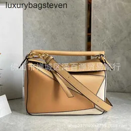 Loeiwe High end Designer Puzle bag for women Apricot color combined with white color combined with lychee peel creative geometric bag mini diamond cross bag Original